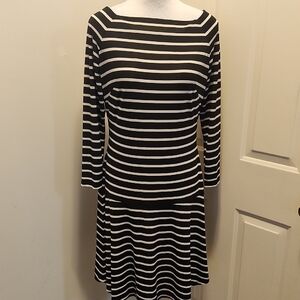 Lauren Ralph Lauren Black and White Striped Long Sleeve Dress Strechy